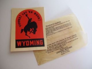 vintage travel decal wyoming yippee let er buck time left