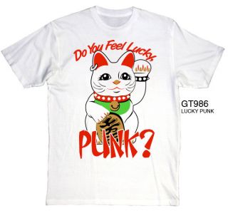   Two Sleeves Lucky Punk? Mens TShirt Maneki Neko cat,funny,retro,kitsch