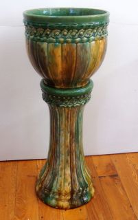 large majolica jardiniere and pedestal brown and green time left