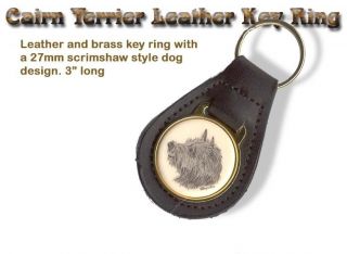 cairn terrier brass and leather dog key ring time left