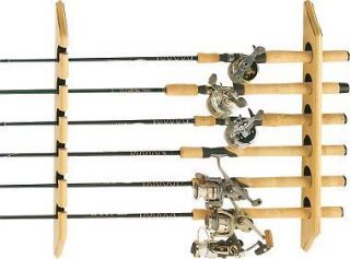 Cabelas Solid Oak Wall Rod Rack Holds 6 Six Fishing Poles Walnut 