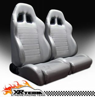   SP Style PVC Leather Grey Racing Bucket Seats+Sliders New LH+RH BMW