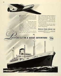 1943 Ad American South African Line NY Cruise Ship WWII Plane Farrell 