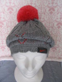 Nike Cable Knitted Beanie   Kids M/L Gray Silver/Salmon   New