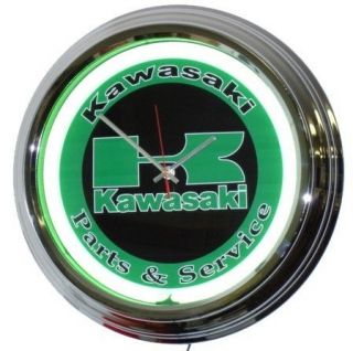 KAWASAKI MOTORCYCLE PARTS & SERVICE SUPER SIZE 17 INCH NEON CLOCK 