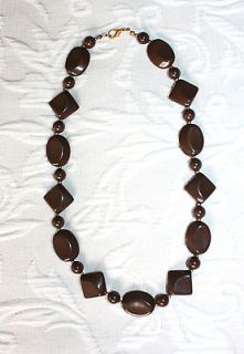 VTG Retro Necklace plastic bead 70s 80s 60s Dark Brown women Vintage