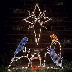 Pc LIGHTED NATIVITY with NORTH STAR outdoors/windo​w/yard JESUS 