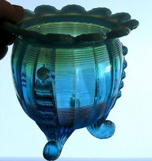 NORTHWOOD opalescent KLONDYKE blue footed sugar bowl JACKSON FLUTED 