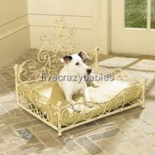French Iron WHITE SCROLL Dog Pet Cat Bed Victorian Antique Fleur de 