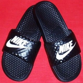 NEW Womens NIKE BENASSI Black/White Flip Flops Slides Sandals Shoes 