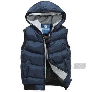 Blue Hoodie Hood Hooded Winter Warm Casual Vest Waistcoat Jacket Top 