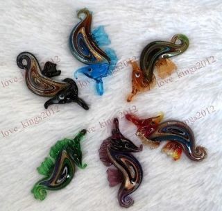   Bulk 24Pcs Silver Foil sea horse Charms Murano Glass Bead Pendants NEW