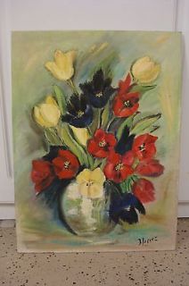 Oil Painting on Board Flowers Tulips Vase SIGNED Napier 12 x 16