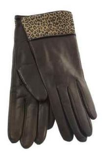 Portolano NEW Brown Animal Print Cuff Classic Length Lined Leather 