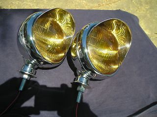 NEW PAIR OF 12 VOLT VINTAGE STYLE AMBER FOG LIGHTS WITH VISORS 
