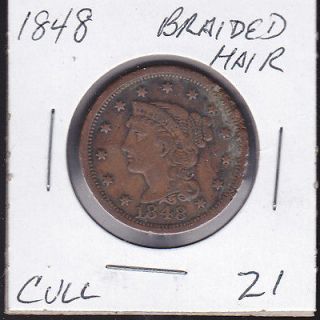 1848 braided head large cent us coins lot z1 returns