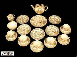 antique english set 21 gilded lingard pottery tea set  499 