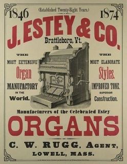rare j estey organs organ vermont brattleboro 13x19 print time