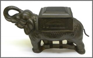 Original Antique Cast Iron Indian Elephant Cigarette Dispenser, Circa 