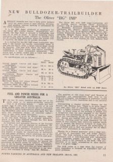 Vintage 1951 OLIVER HG IMP DOZER TRACTOR Advertisement/Article