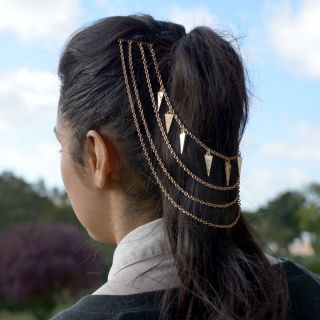Celebrity Gold Kim Kardashian Geome Triangles Hair Chain Jewelry Head 