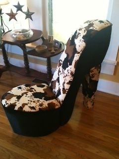 giddy up cowgirls black cowprint high heel shoe chair time