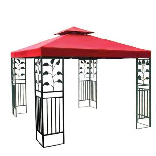 10 x 10 Gazebo Canopy Top 2 Tier Red Cover Replacement Outdoor 