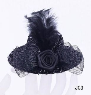 1pc Black Mini Top Hat Hair Clip Feather Veil Borknot Cocktail Party 