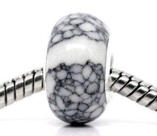   Marble Semi Precious Gemstone Charm Bead for Silver European Bracelet