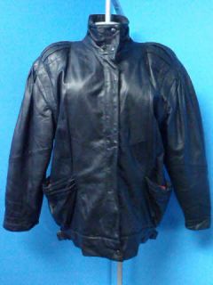 Pelle Cuir   Vtg Black BOMBER LEATHER Women Coat Jacket SZ M 