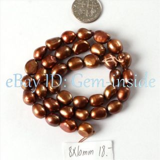   freeform olivary saddle brown color freshwater pearl beads strand 15
