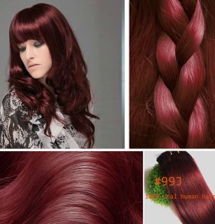 14 30inch 7pcs CLIP IN Real HUMAN HAIR EXTENSIONS red wine burgundy 