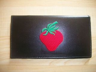 Strawberry Design Black Leather Checkbook Cover 