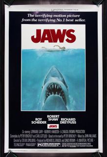 JAWS * CineMasterpieces 40x60 HUGE ORIGINAL SHARK MOVIE POSTER 1975
