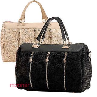   Lace + Faux Leather Tote Handbags Shoulder Satchel Bag Sling Purse