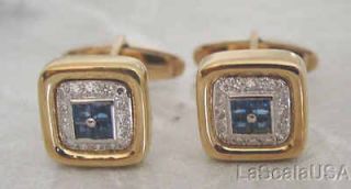 cts 14K Solid Gold Genuine Diamonds & Sapphires Cufflinks