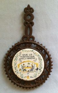 Vintage Cast Iron Tile Trivet Give Us This Day Our Daily Bread