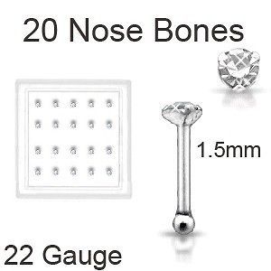 Newly listed Lot 20 Silver Nose Bone Stud Ring 1.5mm Clear Gem 22G