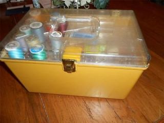   Plastic Sewing Box With Some Vintage items, Thread,Needles,Snaps, etc