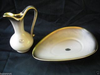 vintage gold trim keramik plate vase w foil stickers time