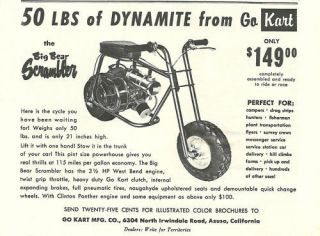 wow vintage 1960 s big bear scrambler mini bike ad