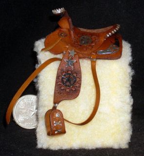 Dollhouse Miniature Prestige Brown Leather Saddle Ranger Silver Star 1 