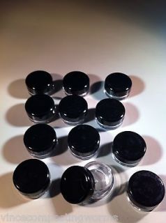 12 EMPTY PLASTIC JARS CONTAINERS w/ BLACK SCREW ON LIDS 3 GRAM