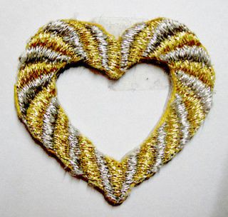 BEAUTIFUL GOLD SILVER HEART JACKET JEANS Embroidered Iron on Patch 