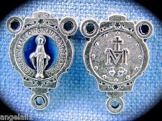 Lot 3 OL Miraculous Medal Rosary Center Piece Parts Blue Enamel 