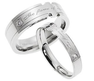 Classic Titanium Steel Promise Love Flame Ring Couple Wedding Bands 