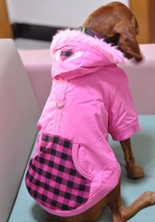 NEW Quality Dog Pet Clothes Snowsuit Plaid Liner Black Pink Sz S M L 