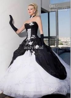 White Black Ball Gown Quinceanera Dress Prom Party Pageant Gowns 
