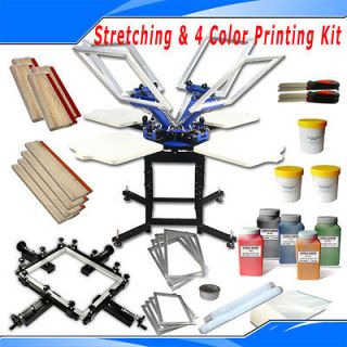 Screen Stretcher Mesh Stretching & 4 Color 4 Station Screen Printing 