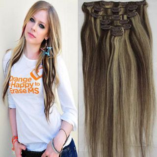   Style18 7Pcs Clip in Remy Real Straight Hair Human Extensions #2/613